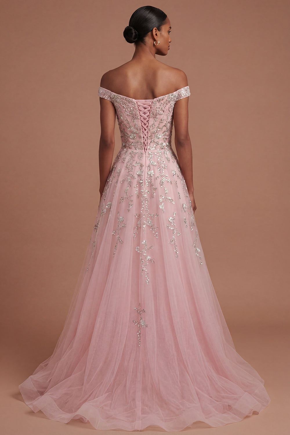 Sparkly Beaded Blue Off the Shoulder A Line Long Prom Dress