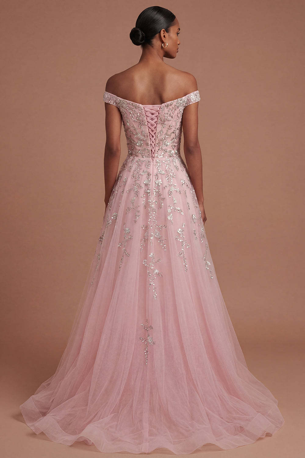 Sparkly Beaded Blue Off the Shoulder A Line Long Prom Dress