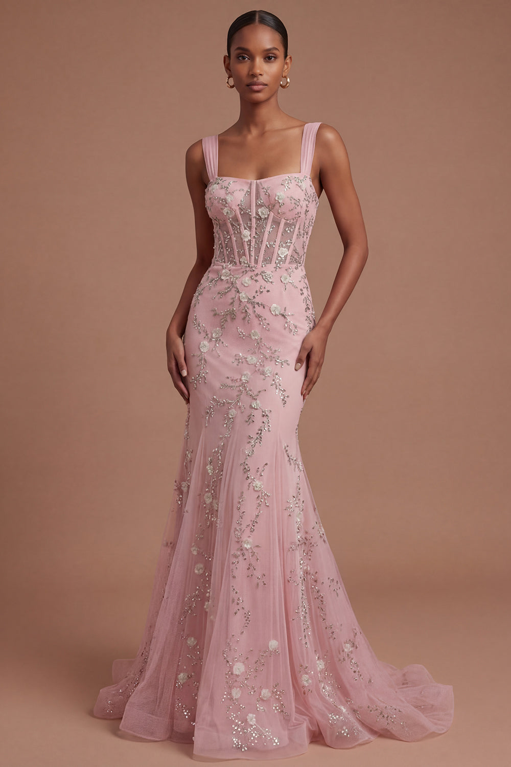 Sparkly Beaded Corset Blue Mermaid Long Prom Dress