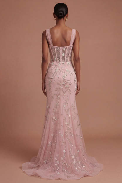 Sparkly Beaded Corset Blue Mermaid Long Prom Dress