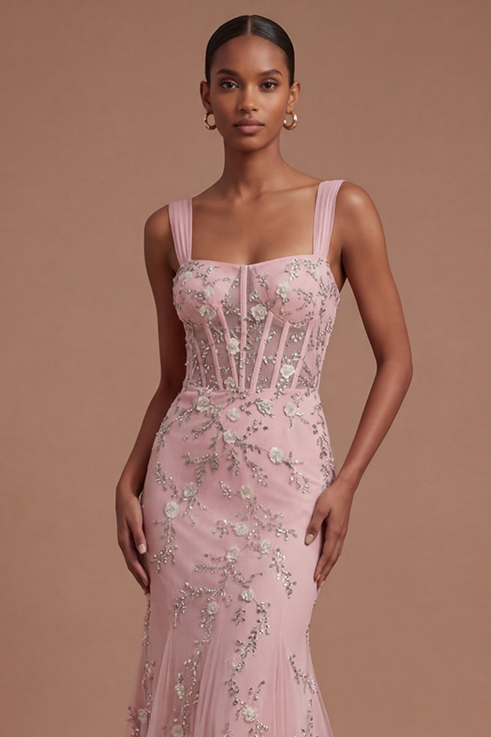 Sparkly Beaded Corset Blue Mermaid Long Prom Dress