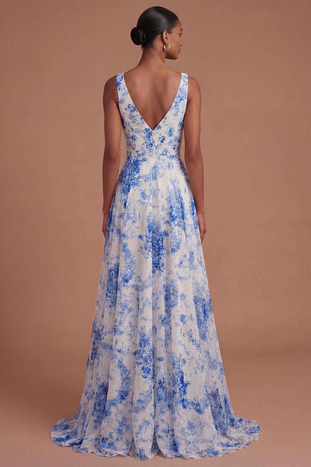 V Neck A Line Sleeveless Long Prom Dress