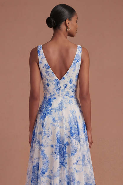 V Neck A Line Sleeveless Long Prom Dress