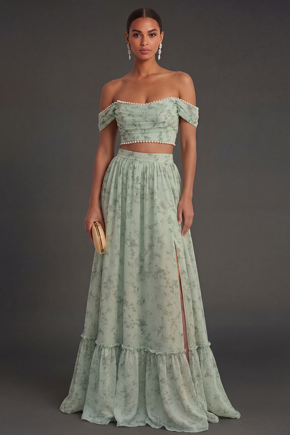 Leely Women Off the Shoulder Dusty Sage A Line Long Wedding Guest Dress Ruched Backless Sleeveless Evening Dress