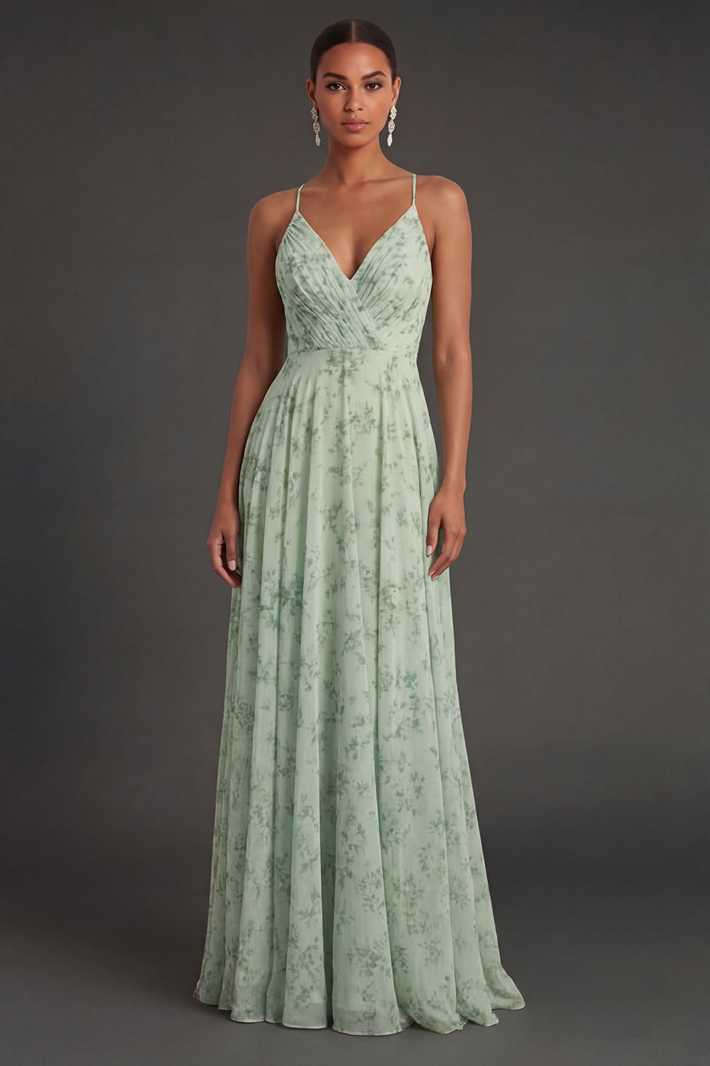 Spaghetti Straps A Line Dusty Sage Backless Long Summer Wedding Guest Dress