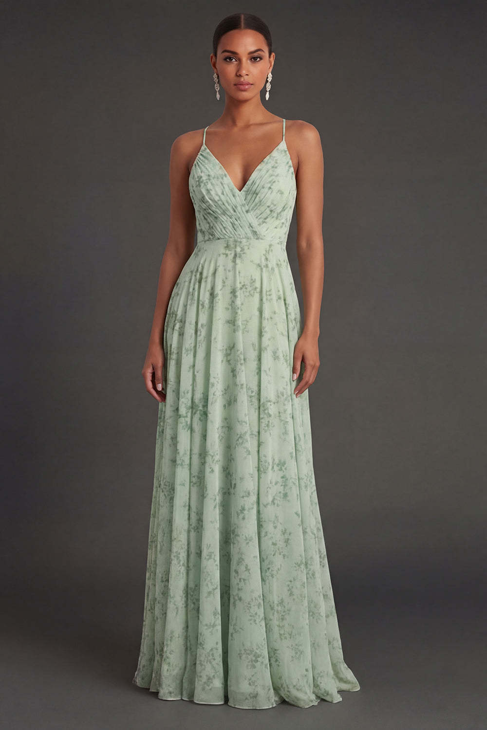 Leely Women Spaghetti Straps A Line Dusty Sage Long Summer Wedding Guest Dress Backless Sleeveless Garden Party Dress