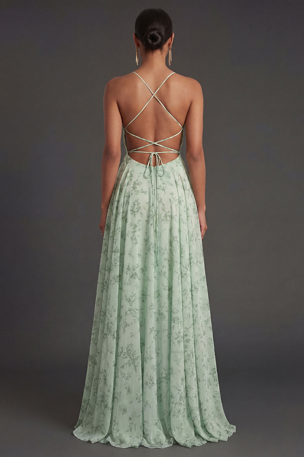 Spaghetti Straps A Line Dusty Sage Backless Long Summer Wedding Guest Dress
