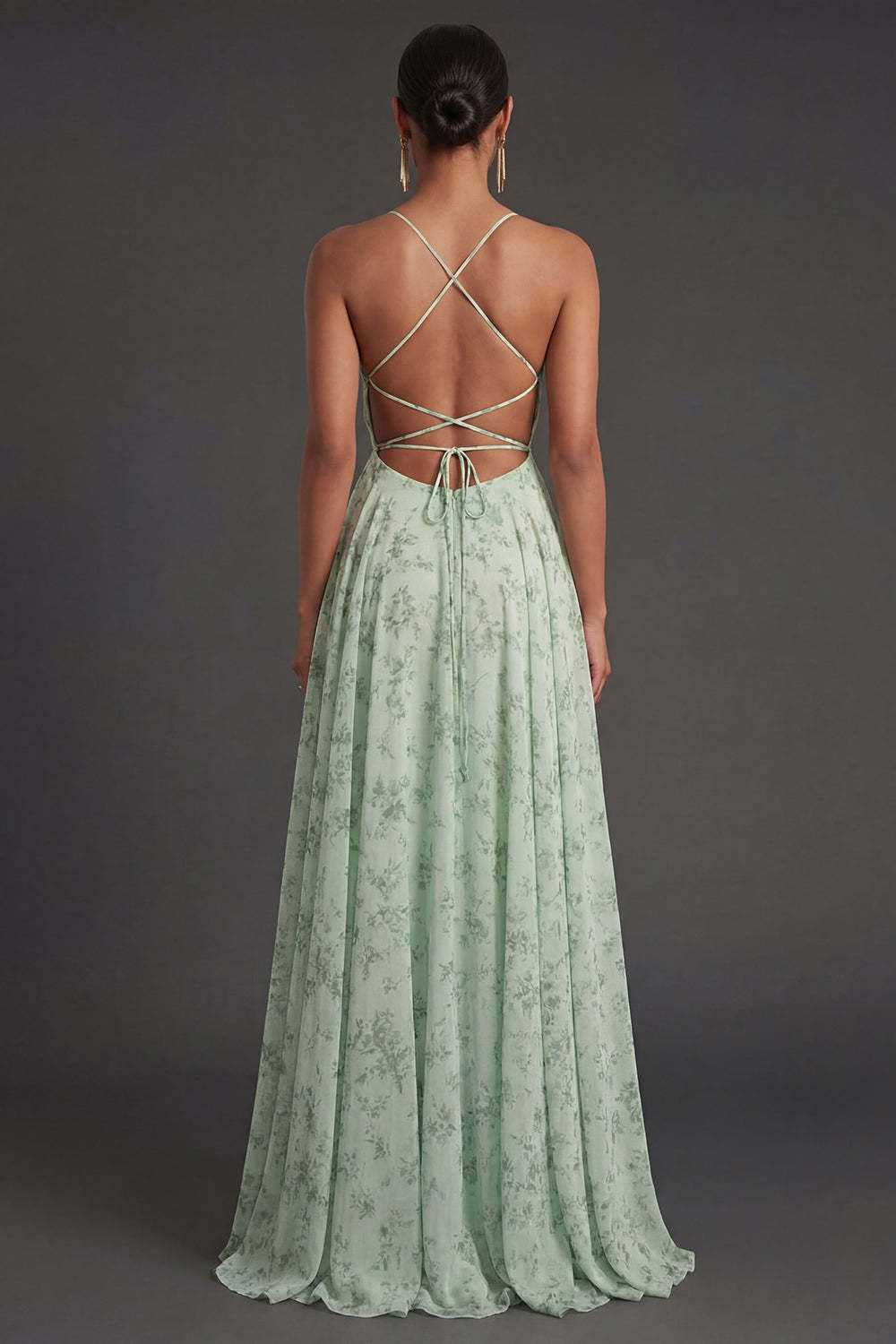 Spaghetti Straps A Line Dusty Sage Backless Long Summer Wedding Guest Dress