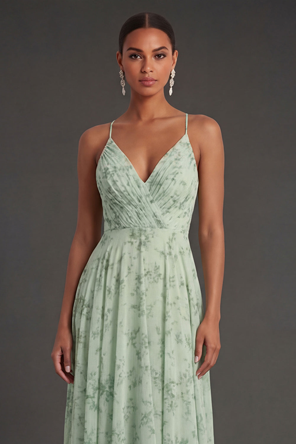 Spaghetti Straps A Line Dusty Sage Backless Long Summer Wedding Guest Dress