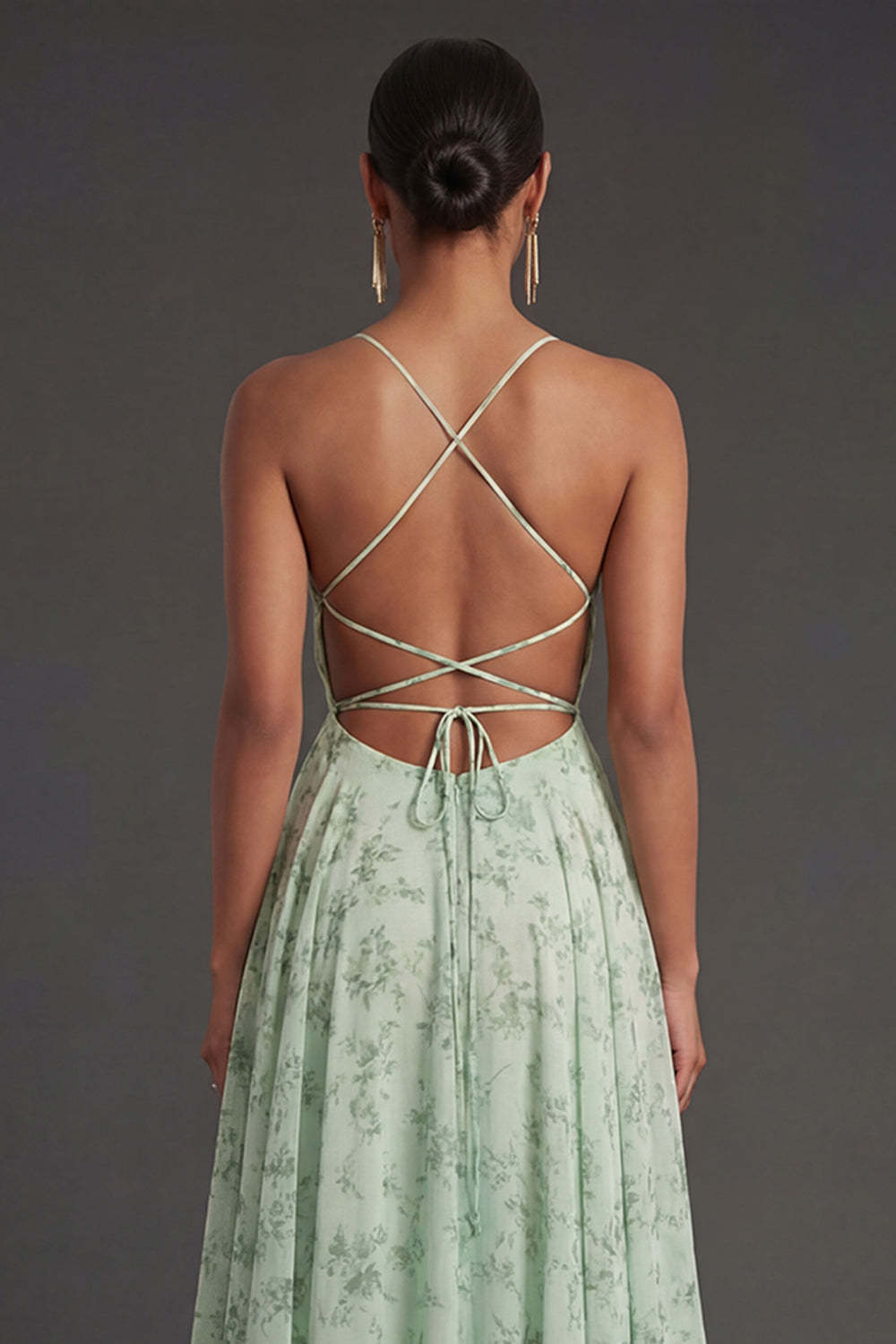 Spaghetti Straps A Line Dusty Sage Backless Long Summer Wedding Guest Dress