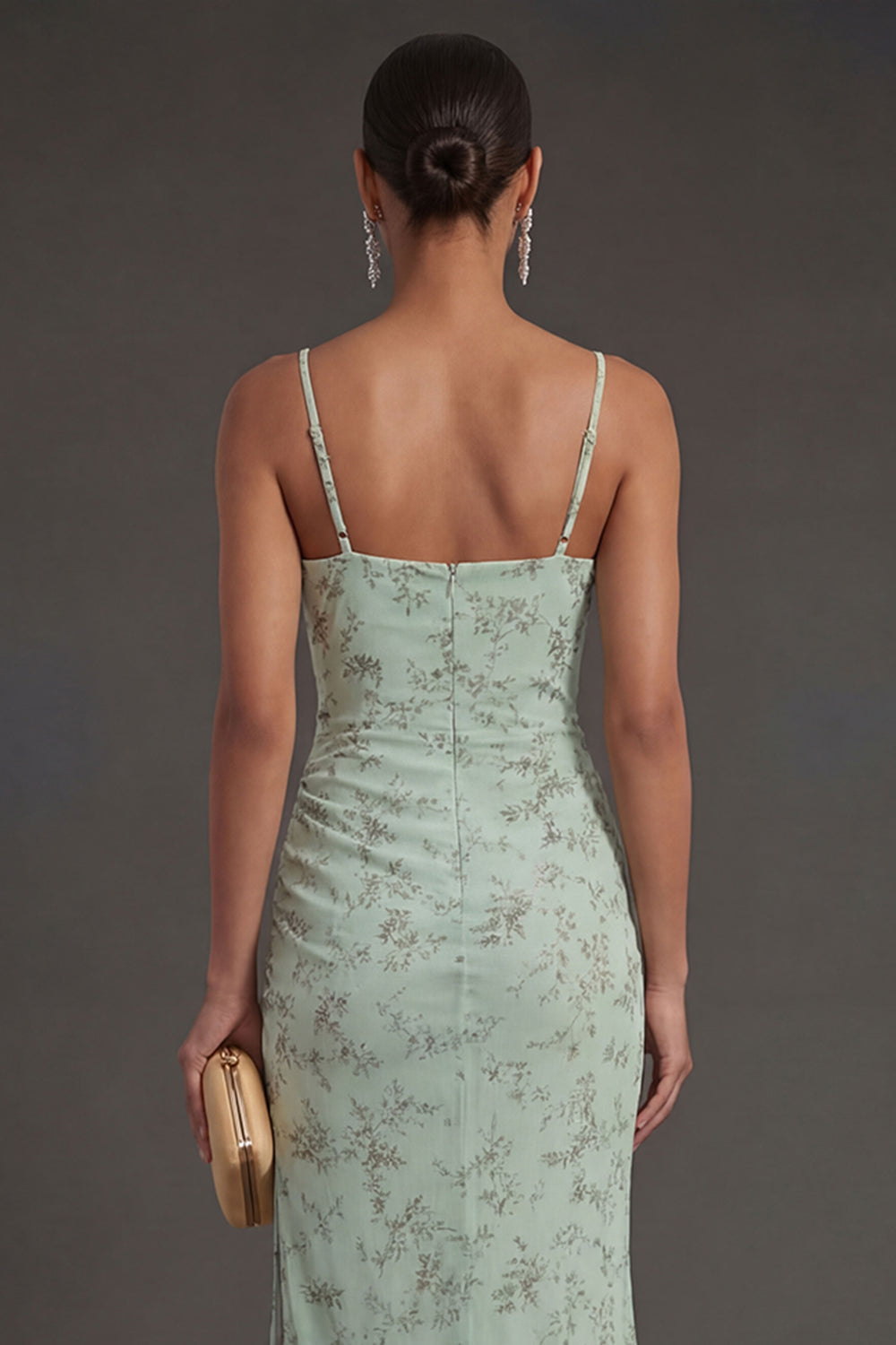 Dusty Sage Spaghetti Straps Ruched Backless Long Summer Wedding Guest Dress