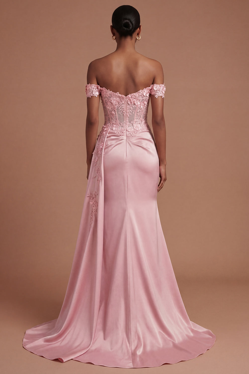 Satin Corset Mermaid Blush Floral Long Prom Dress with Slit