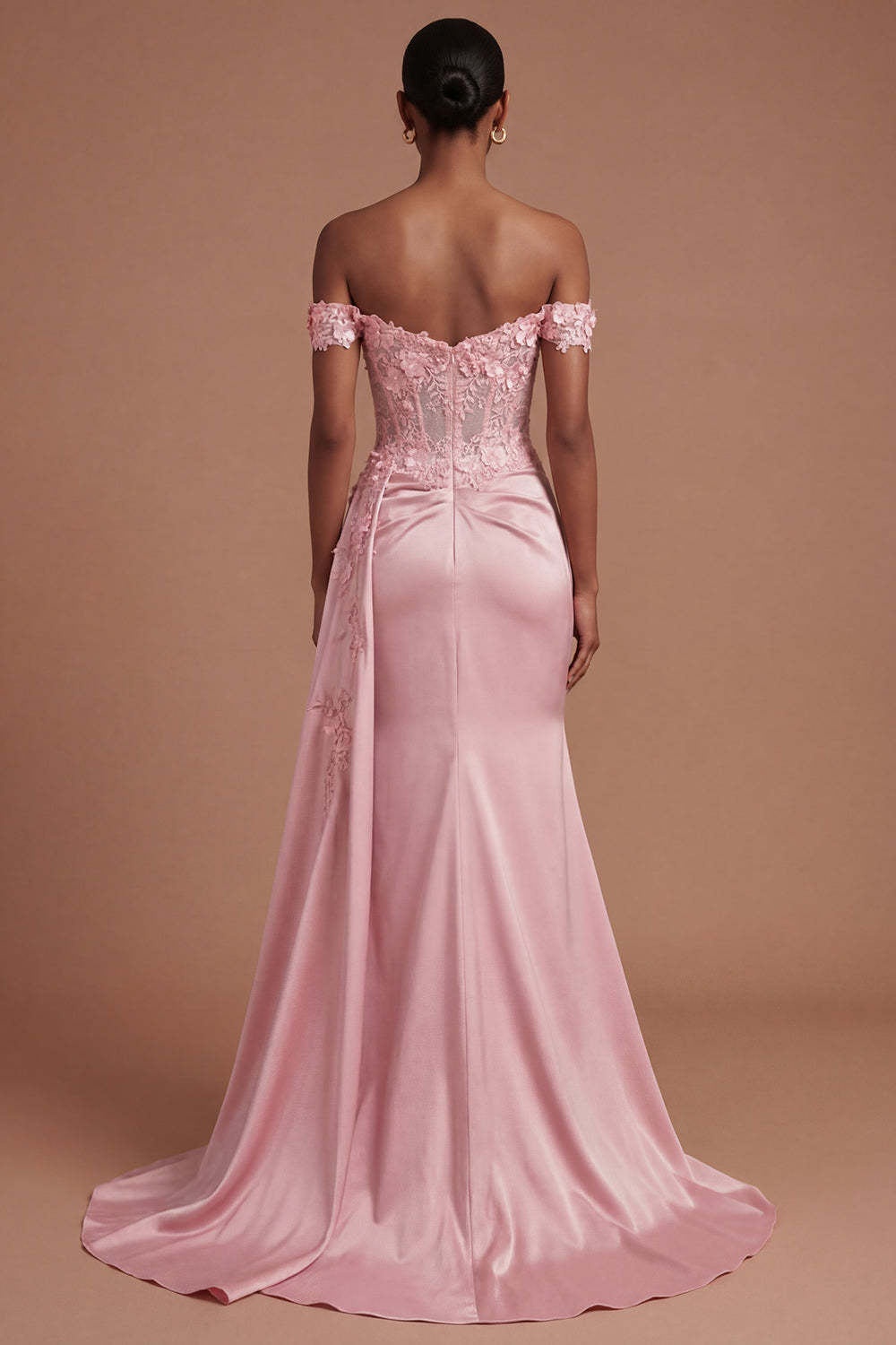 Satin Corset Mermaid Blush Floral Long Prom Dress with Slit