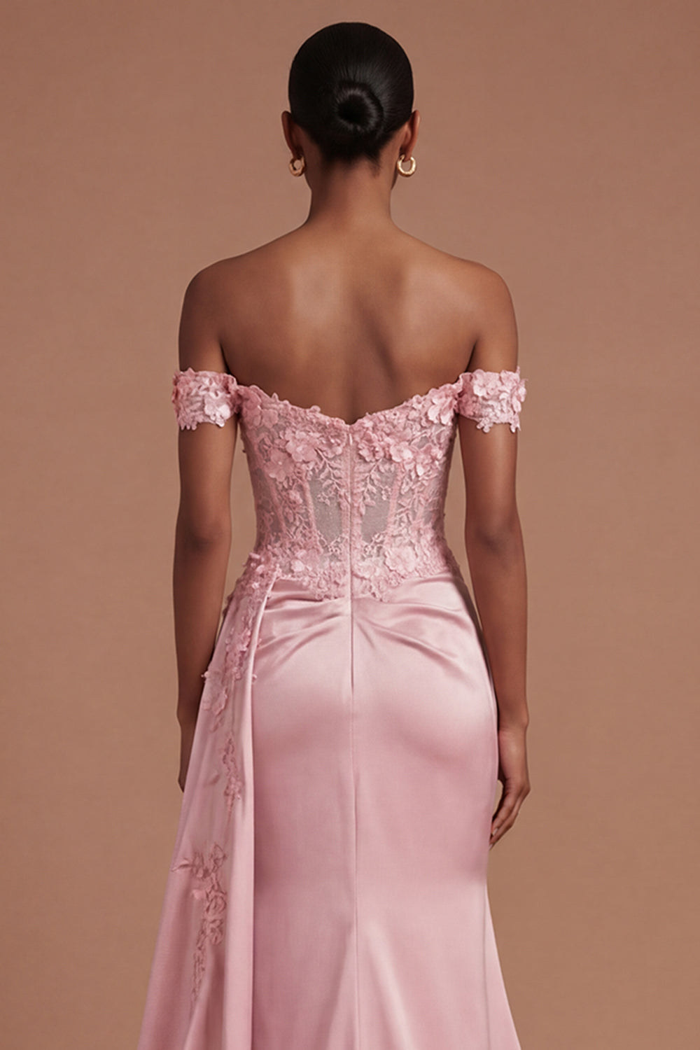Satin Corset Mermaid Blush Floral Long Prom Dress with Slit