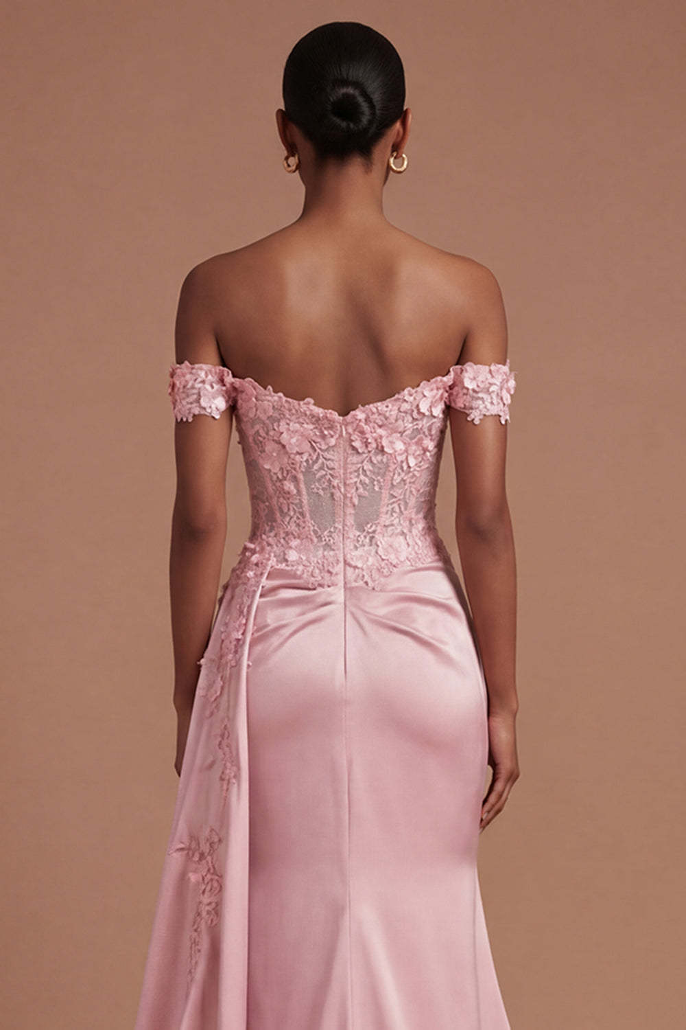 Satin Corset Mermaid Blush Floral Long Prom Dress with Slit