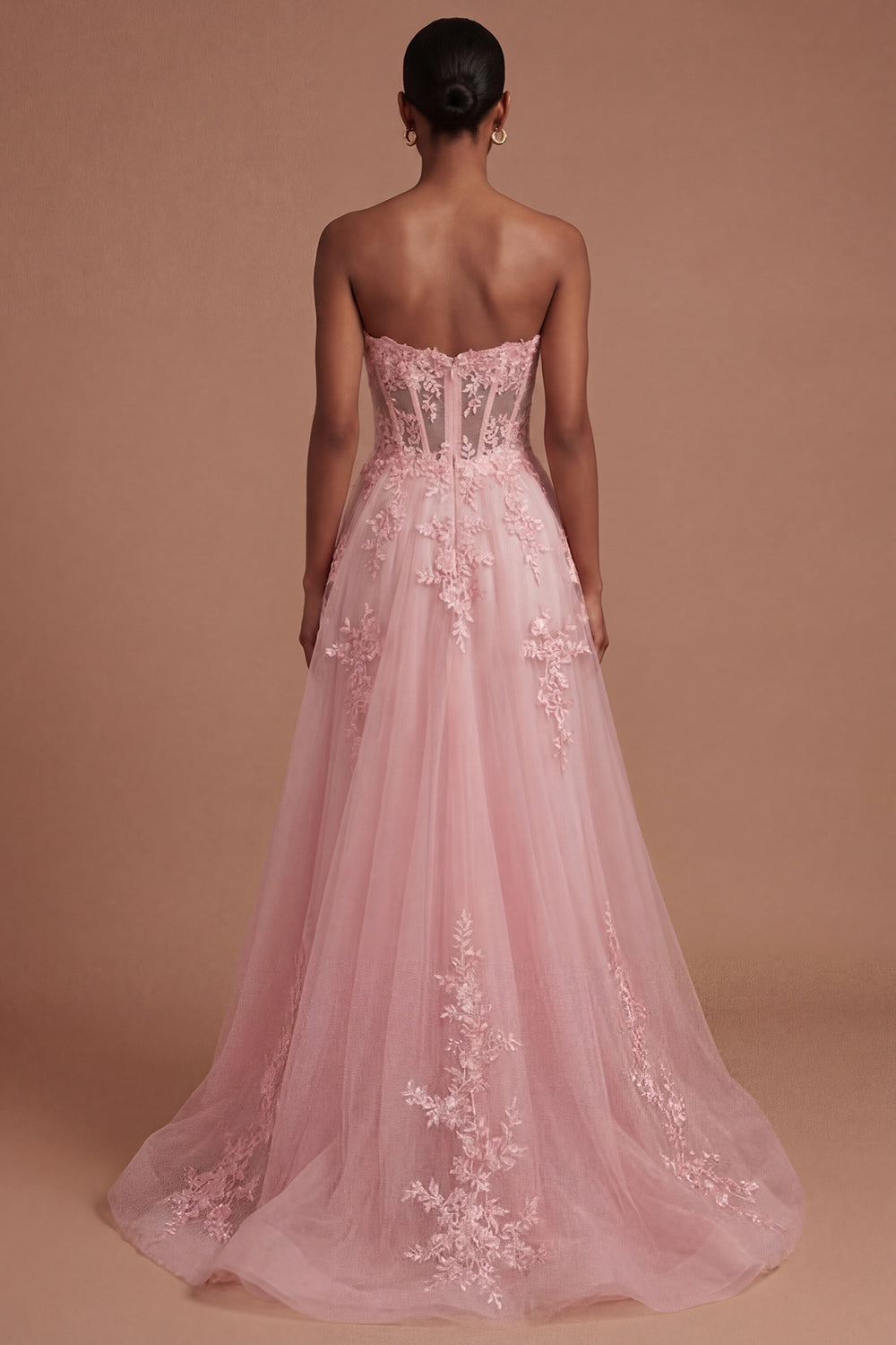 Pink Corset Floral A Line Sweetheart Long Prom Dress