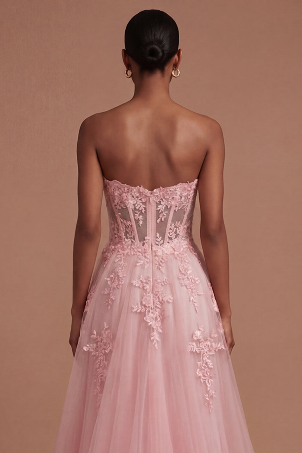 Pink Corset Floral A Line Sweetheart Long Prom Dress