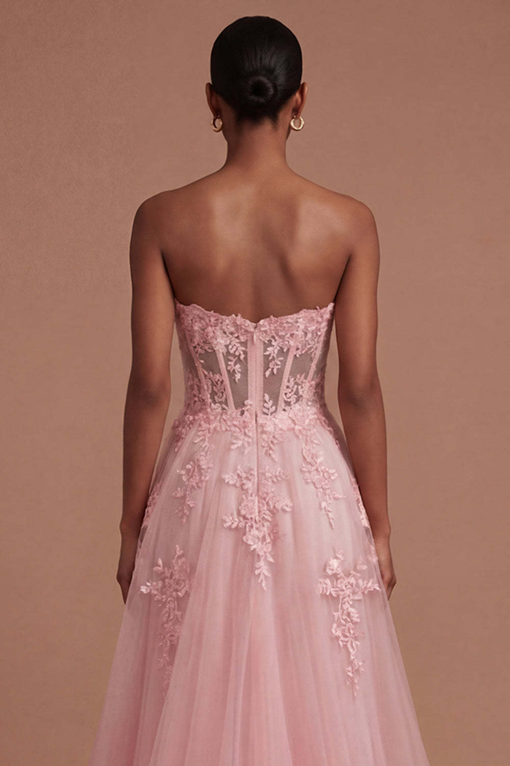 Pink Corset Floral A Line Sweetheart Long Prom Dress