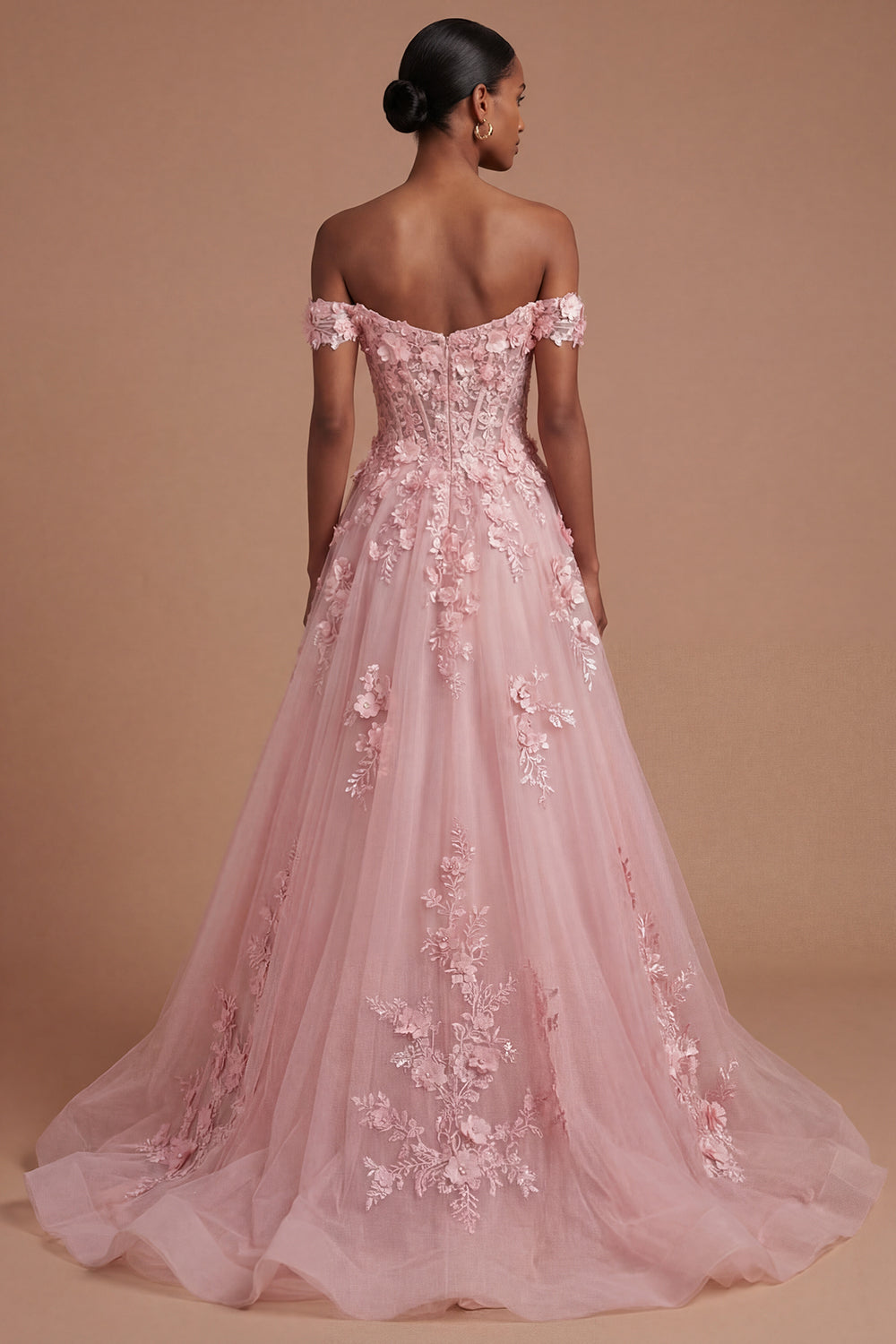 A Line Off the Shoulder Floral Corset Long Prom Dress