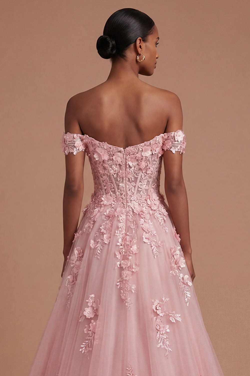 A Line Off the Shoulder Floral Corset Long Prom Dress