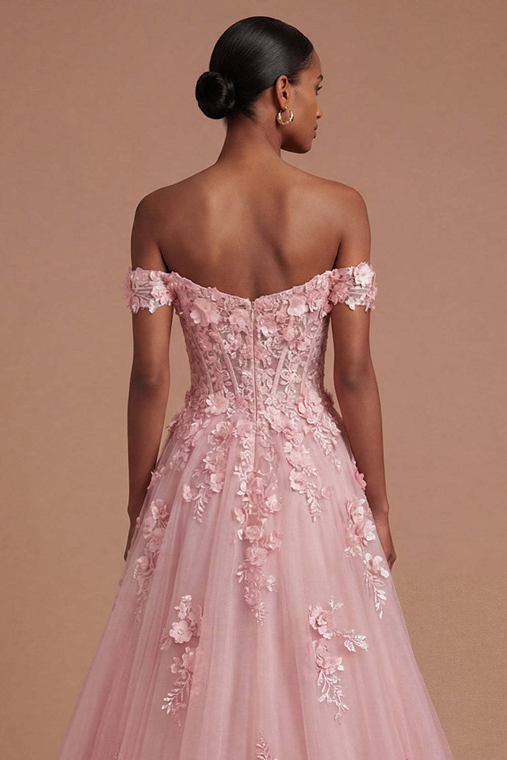 A Line Off the Shoulder Floral Corset Long Prom Dress