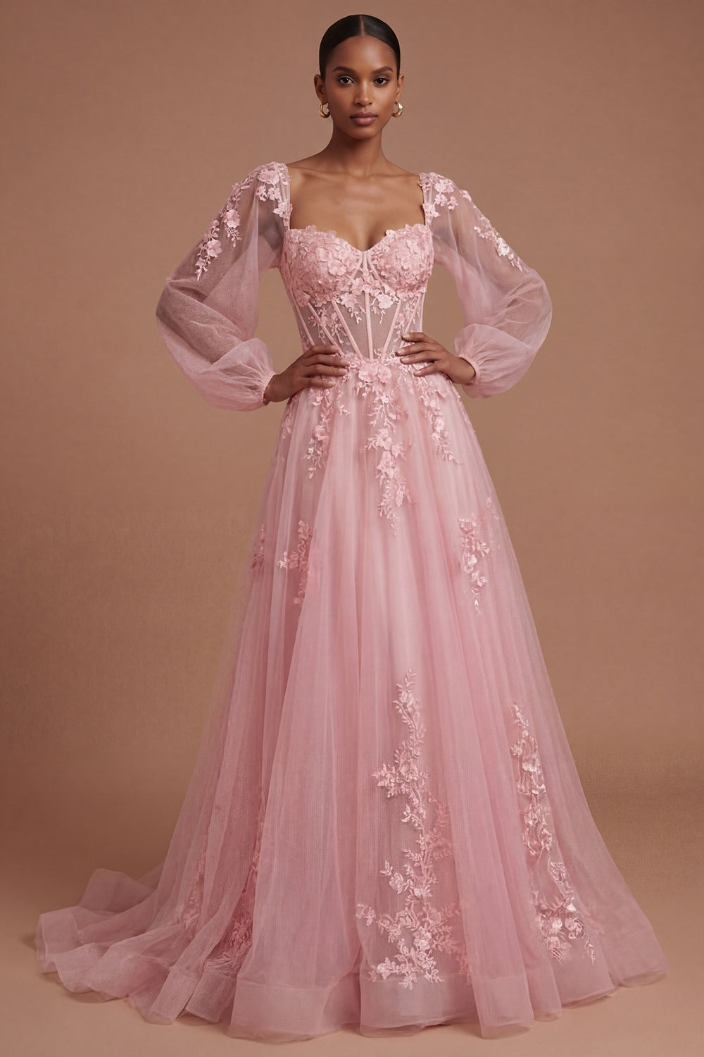 Floral Corset A Line Sweetheart Long Prom Dress