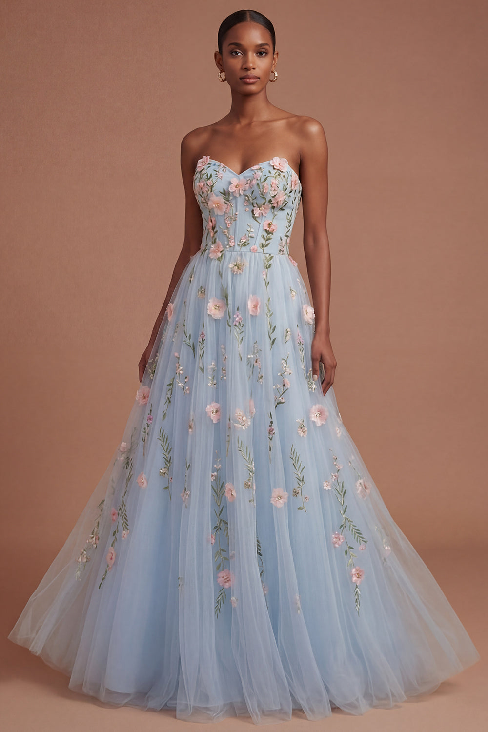 Appliqued Floral Corset A Line Sweetheart Long Prom Dress