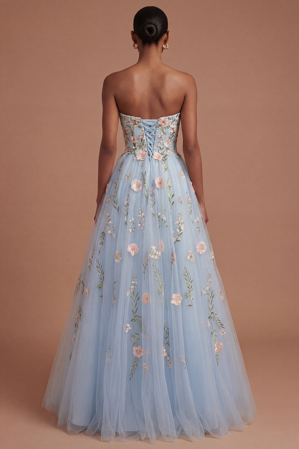Appliqued Floral Corset A Line Sweetheart Long Prom Dress