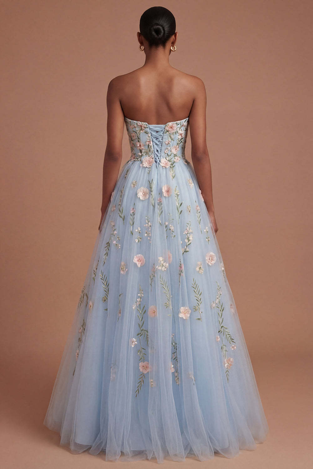 Appliqued Floral Corset A Line Sweetheart Long Prom Dress