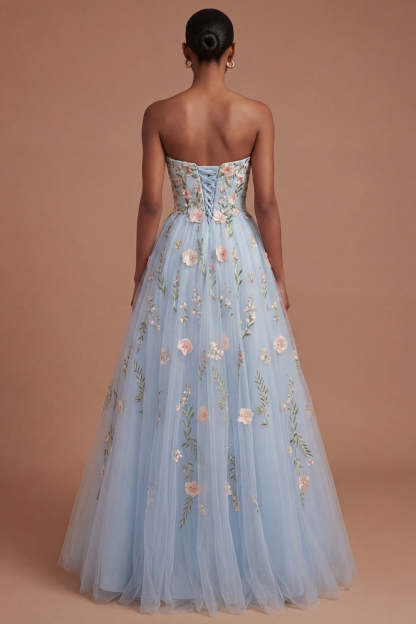 Appliqued Floral Corset A Line Sweetheart Long Prom Dress