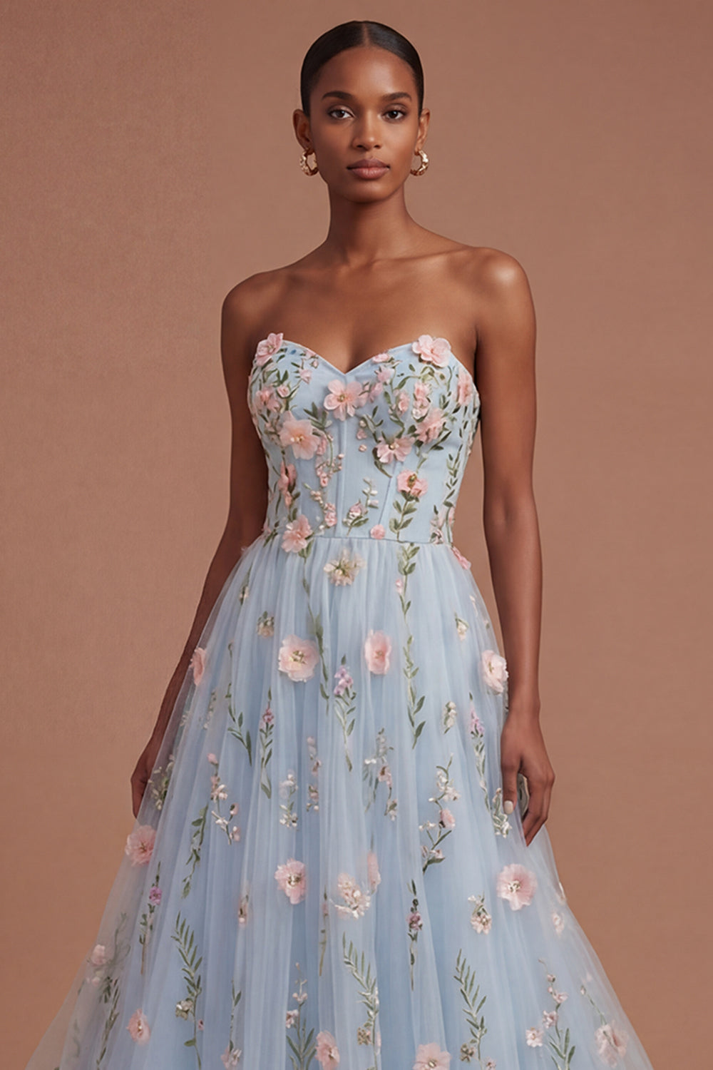 Appliqued Floral Corset A Line Sweetheart Long Prom Dress