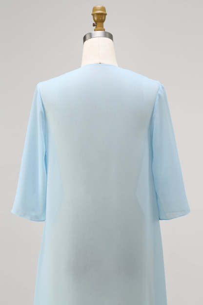 Sky Blue Chiffon Short Sleeves Jacket
