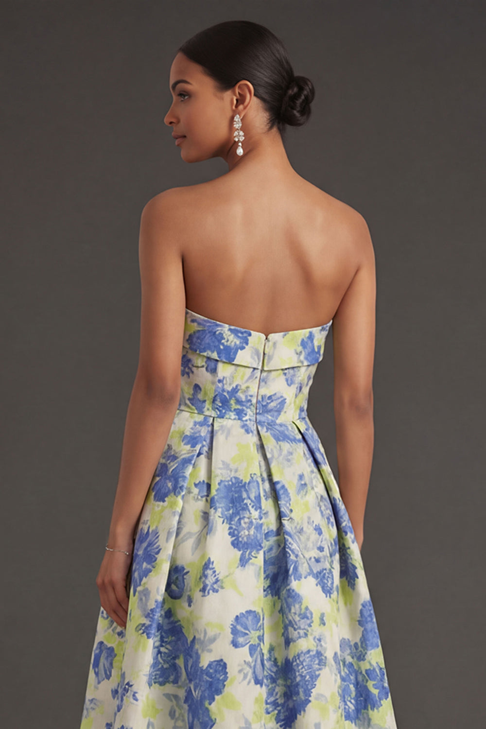 Pink Flower Jacquard Strapless Sleeveless Long Wedding Guest Dress