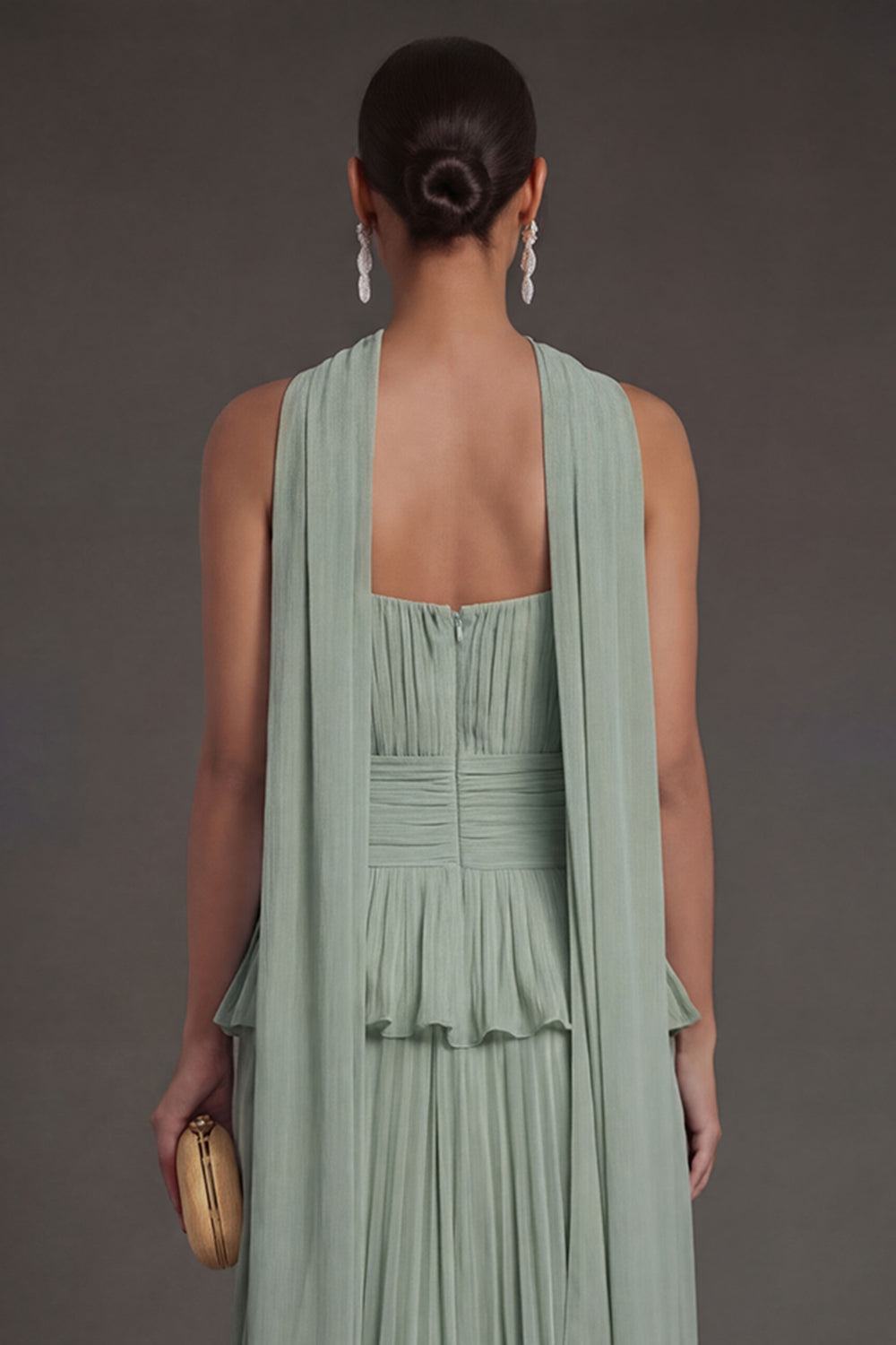 White Blue Floral A Line Floral Pleated Long Beach Wedding Guest Dress with Neck Scarf