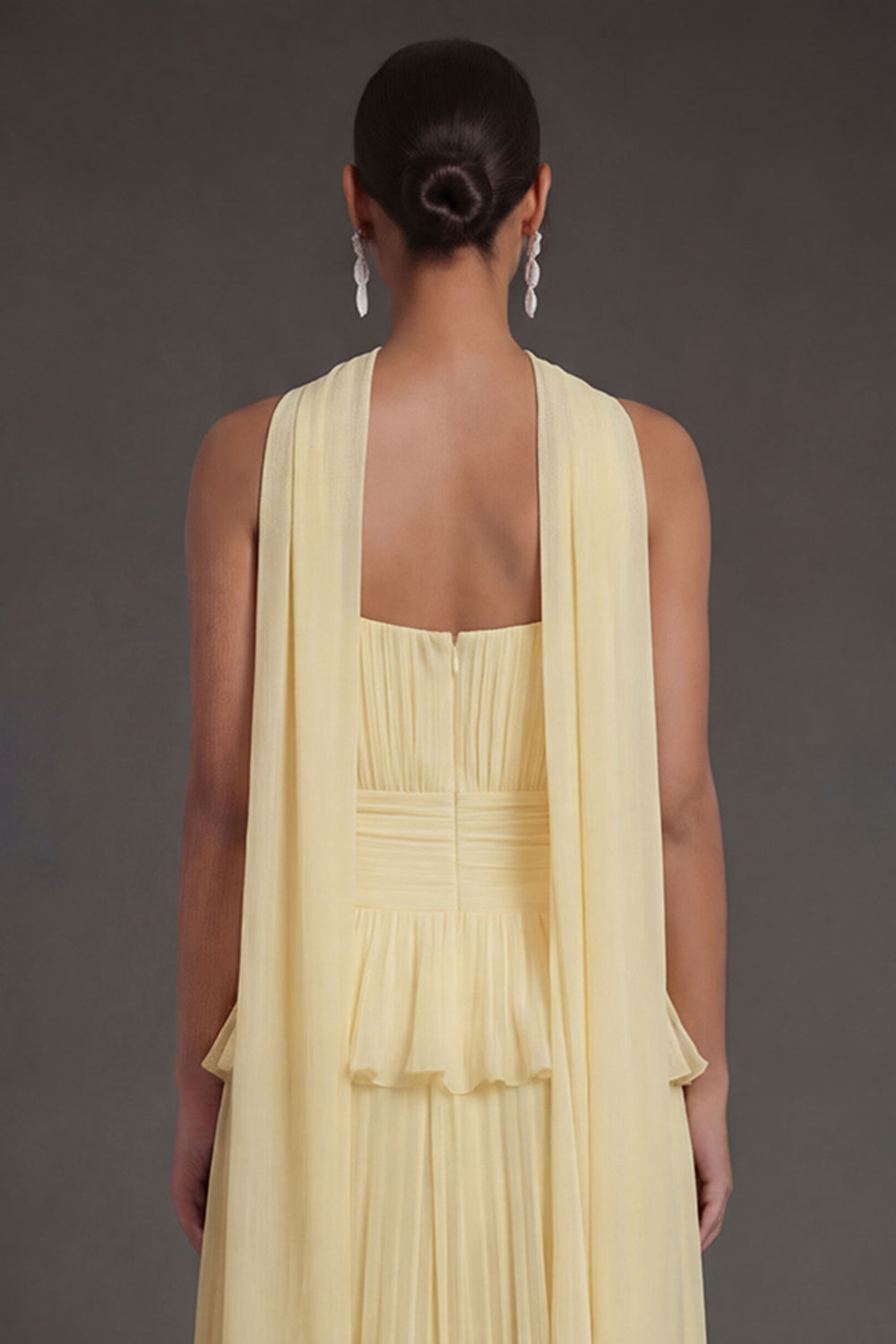 White Blue Floral A Line Floral Pleated Long Beach Wedding Guest Dress with Neck Scarf