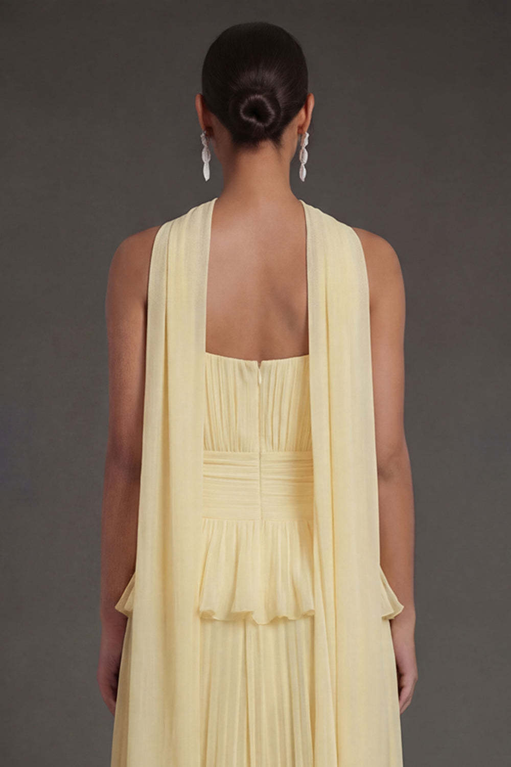 White Blue Floral A Line Floral Pleated Long Beach Wedding Guest Dress with Neck Scarf