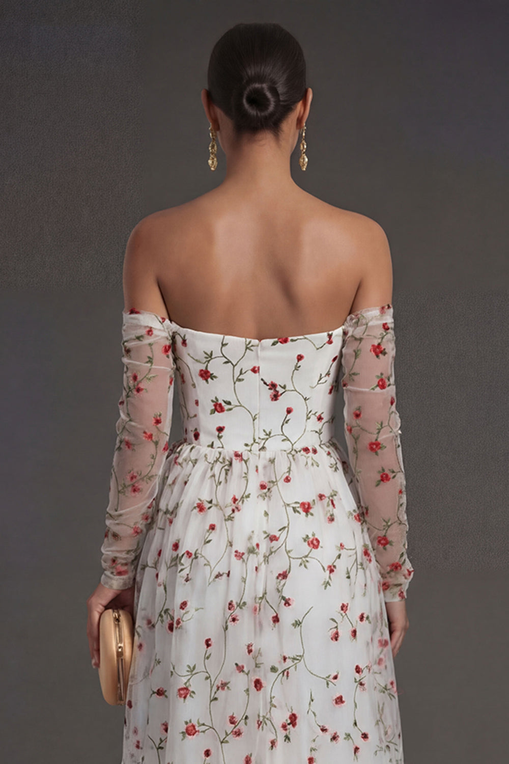 Long Sleeves Ivory Strapless Midi Beach Wedding Guest Dress