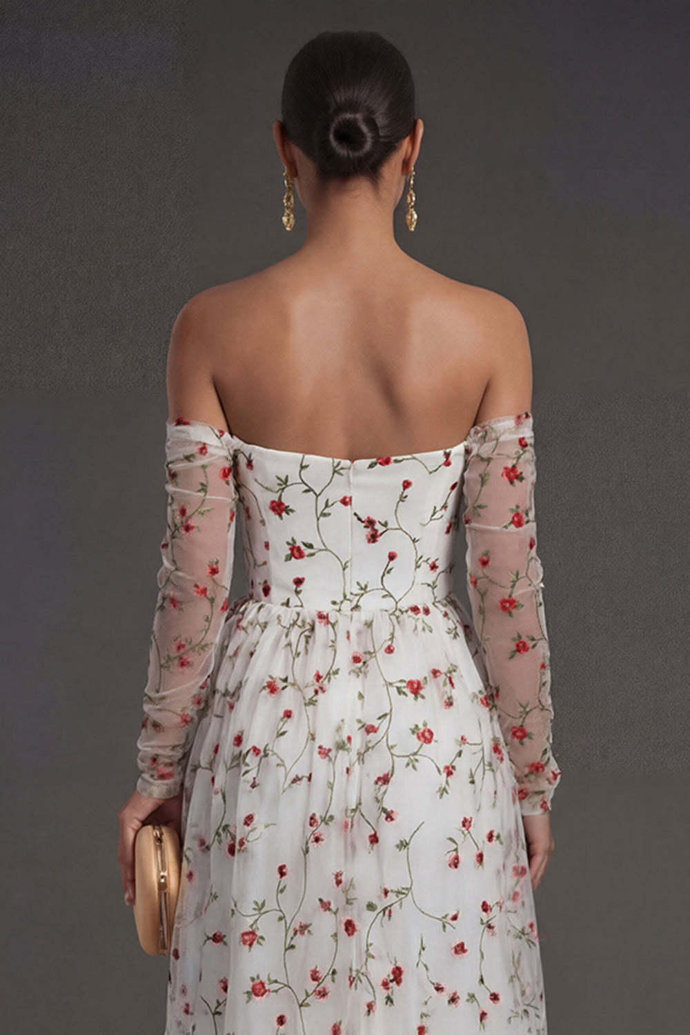 Long Sleeves Ivory Strapless Midi Beach Wedding Guest Dress