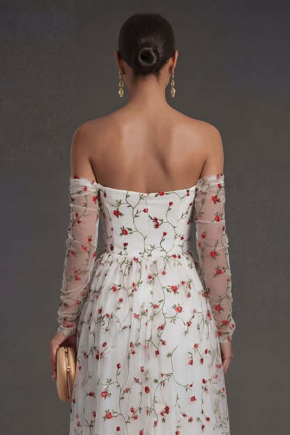 Long Sleeves Ivory Strapless Midi Beach Wedding Guest Dress