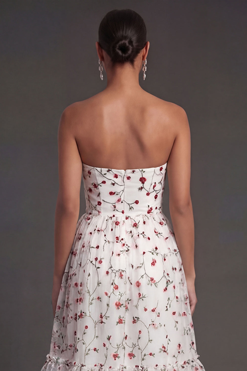 Floral Champagne A Line Tiered Sweetheart Appliqued Midi Beach Wedding Guest Dress