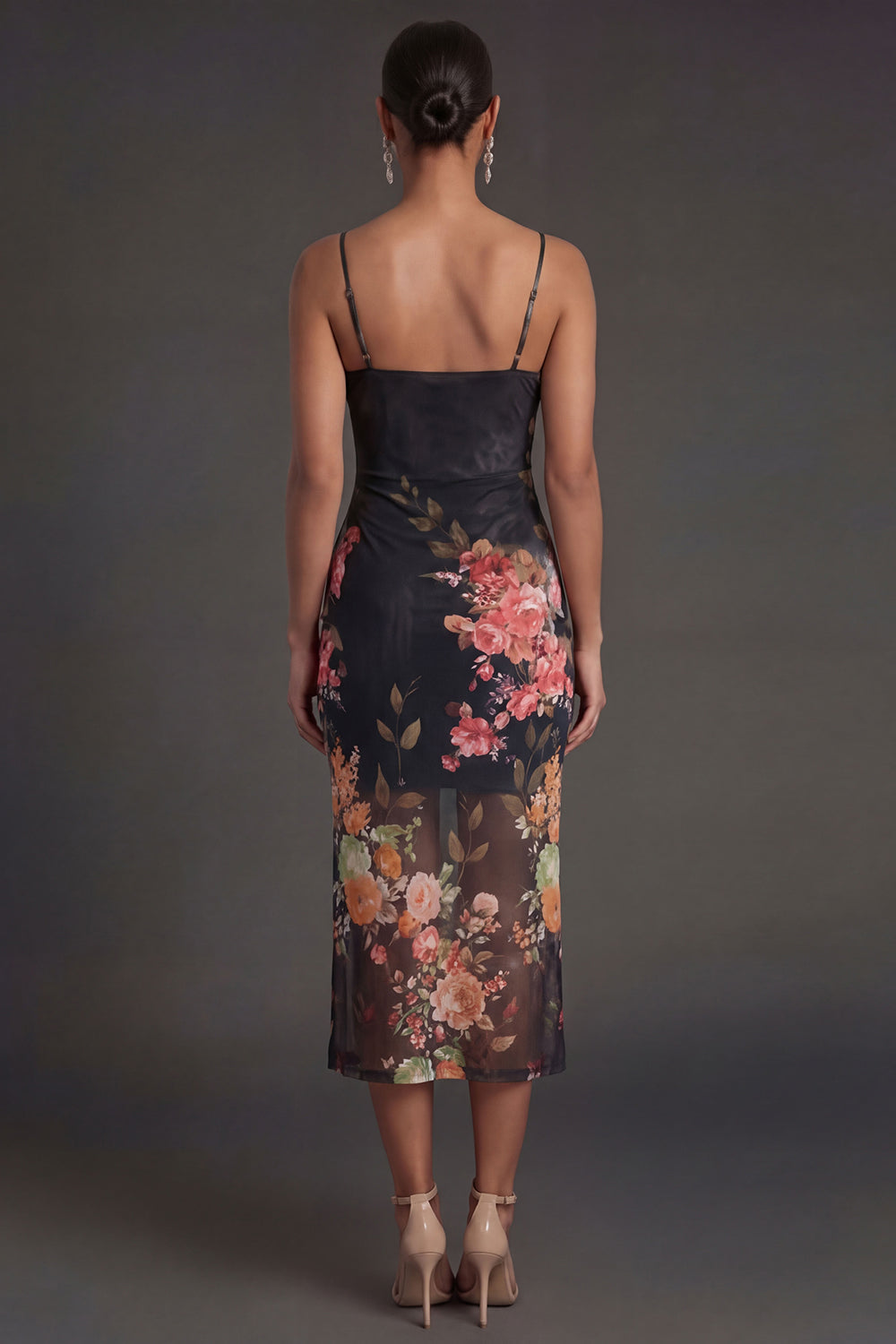 Floral Sheath Spaghetti Straps Sleeveless Midi Beach Wedding Guest Dress