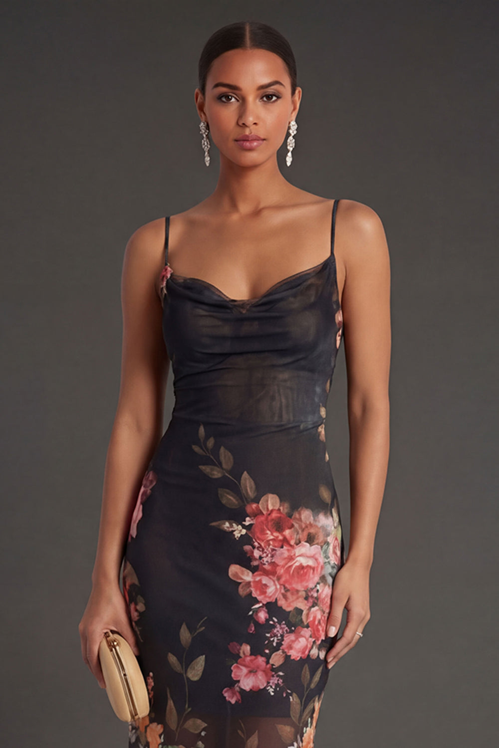 Floral Sheath Spaghetti Straps Sleeveless Midi Beach Wedding Guest Dress