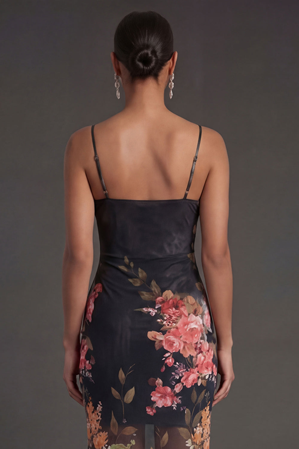 Floral Sheath Spaghetti Straps Sleeveless Midi Beach Wedding Guest Dress