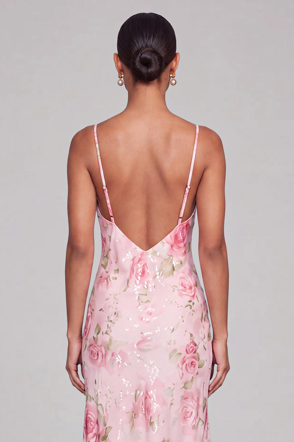 Pink Floral Sheath Spaghetti Straps Midi Wedding Guest Dress
