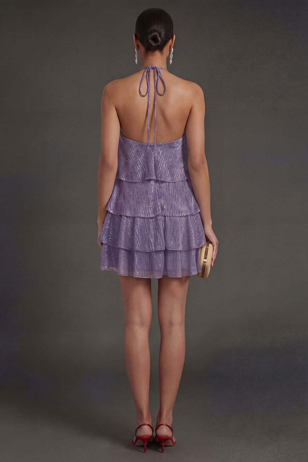 Purple Ruffled Tiered Halter Neck Short Summer Wedding Guest Dress