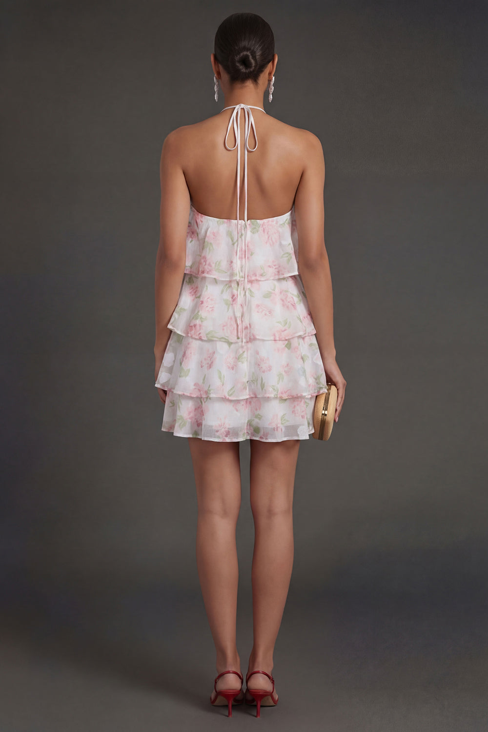 Purple Ruffled Tiered Halter Neck Short Summer Wedding Guest Dress