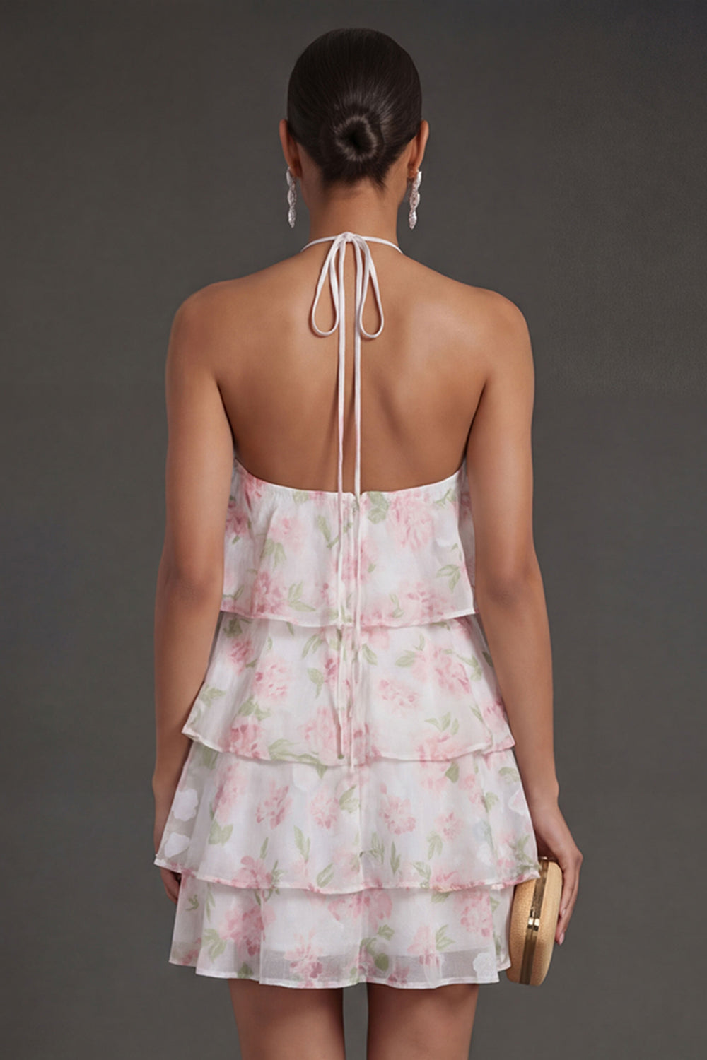 Purple Ruffled Tiered Halter Neck Short Summer Wedding Guest Dress