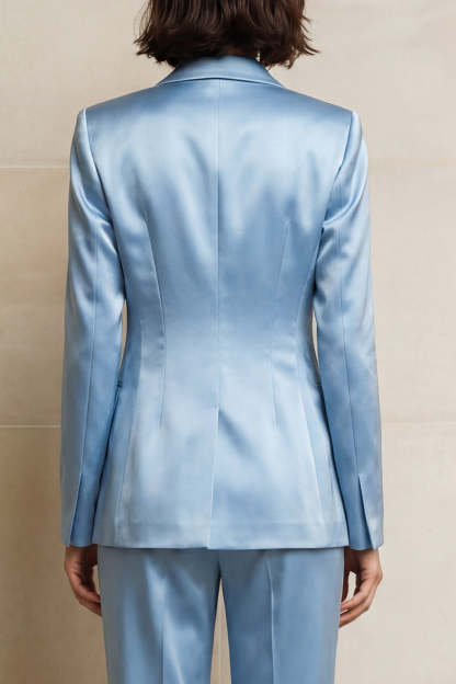 2 Piece Blue Single Breasted Peak Lapel Women Formal Suits