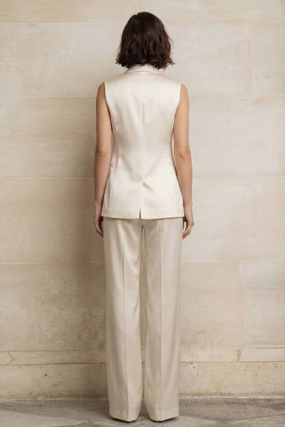 Single Breasted 2 Piece Blue Sleeveless Peak Lapel Women Formal Suits