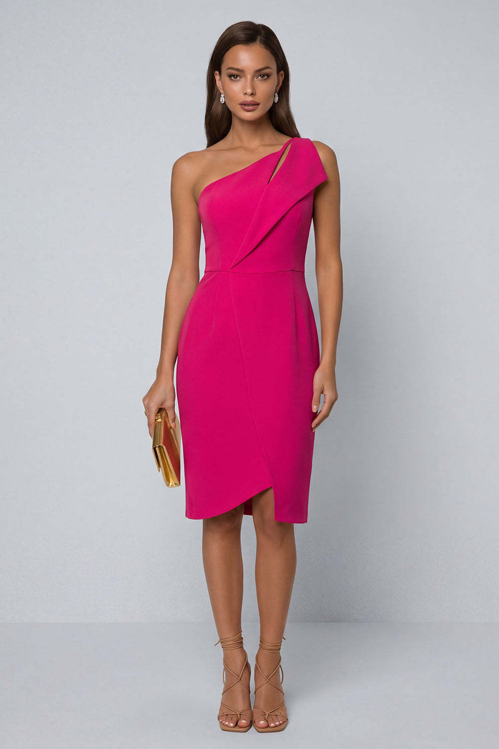 Black Sheath One Shoulder Sleeveless Midi Work Dress with Slit